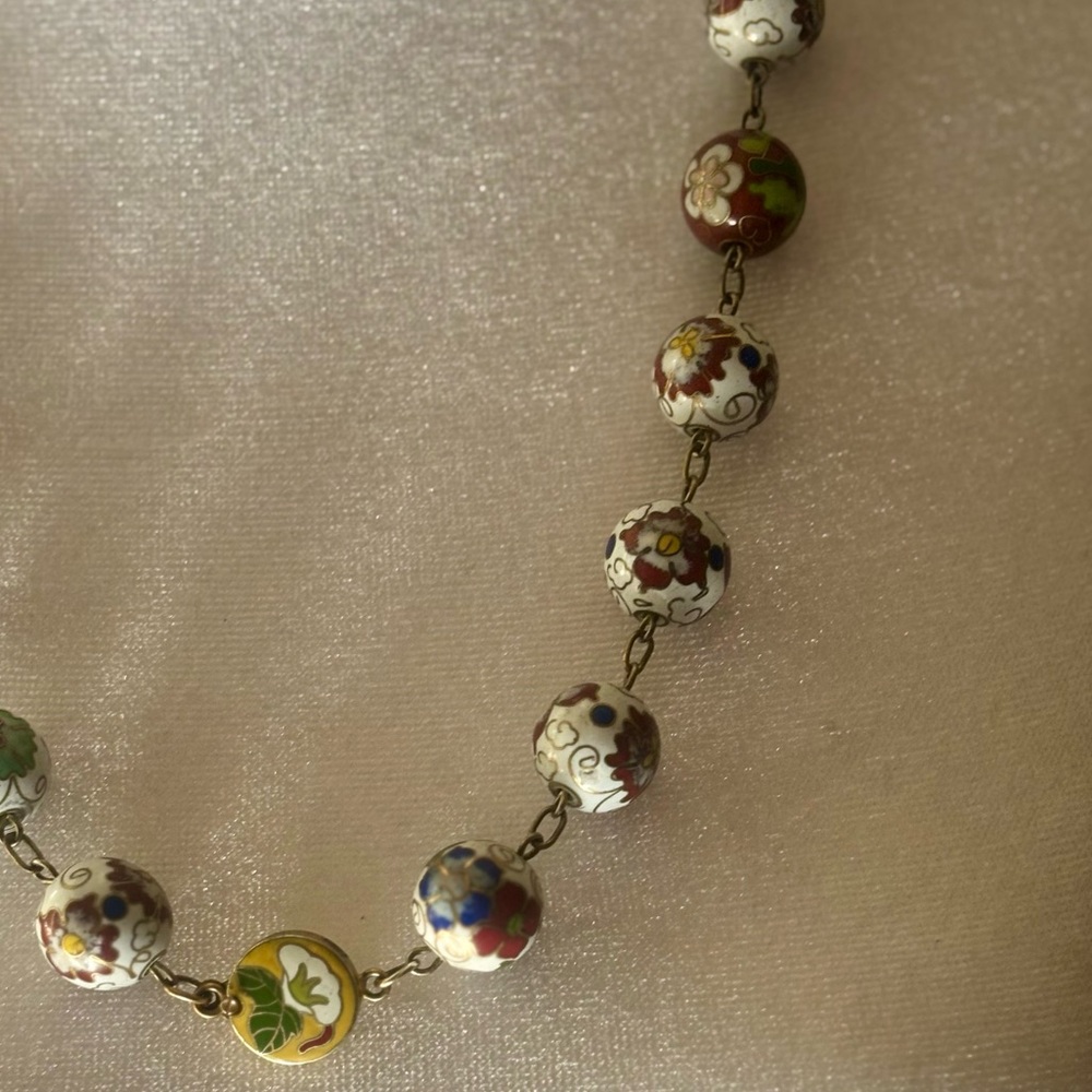 Vintage Cloisonné Bead Chain Necklace - Picture 6 of 9